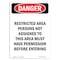 Signmission OSHA Danger Sign, 7" Height, Portrait Restricted Area Permission Required, Portrait OS-DS-D-57-V-1547 - alternate 1